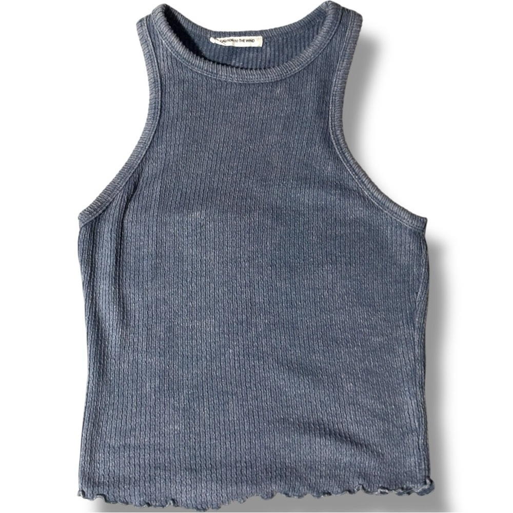 Caution To The Wind Blue Sleeveless Crewneck Casual Ribbed Knit Top - Picture 6 of 15